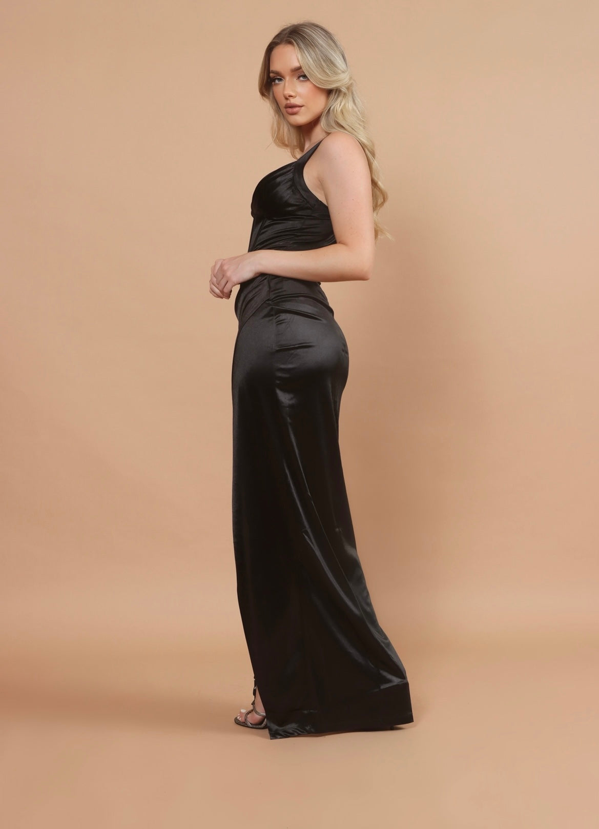 Lia Black Satin Corset Gown - DOLCE & DIVA